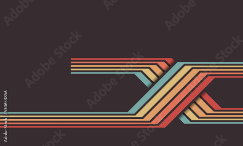 Retro abstract 1970's background design with stripes. Vintage geometric colorful lines. Vector illustration.