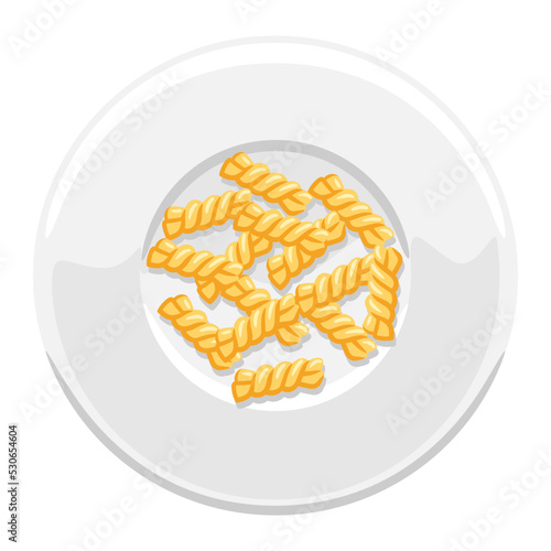 Illustration of Italian pasta fusilli on plate. Culinary image for menu and restaurants.