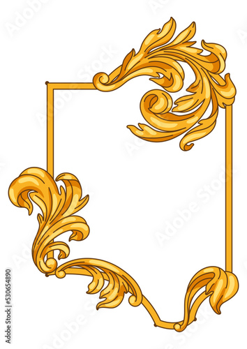 Decorative floral frame in baroque style. Golden curling plant.