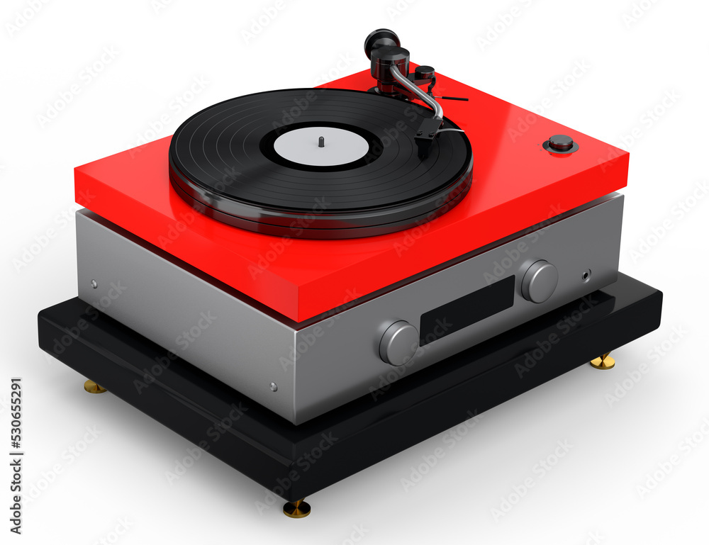 Fototapeta premium Vinyl record player or DJ turntable with retro vinyl disk on white background.