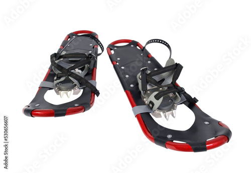 Pair of red snowshoes isolated.  photo
