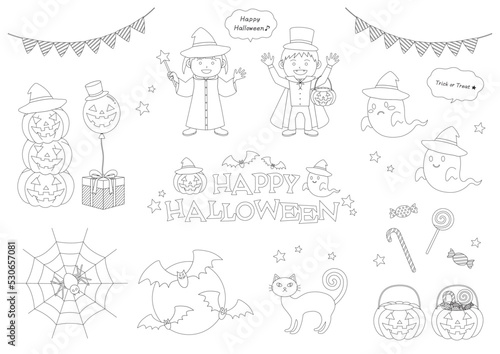 ハロウィン_イラスト_セット_線画
