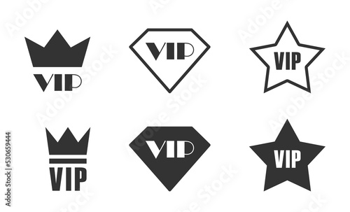 Vip icons set. Crown, star and diamond. Vector illustration.