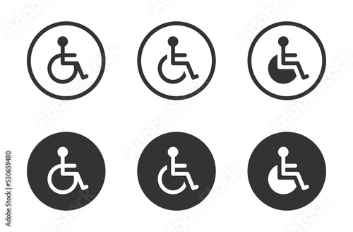 Wheelchair handicap icon. Disabled handicap icon. Handicapped patient symbol. Vector illustration.
