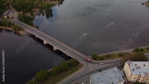 Vyborg, the boat sails along the Vyborg Bay