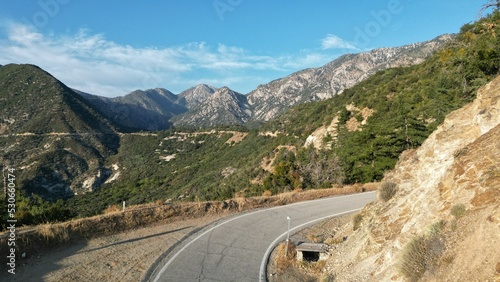 Rancho Cucamonga California Mountain Range in the desert with roads and trees