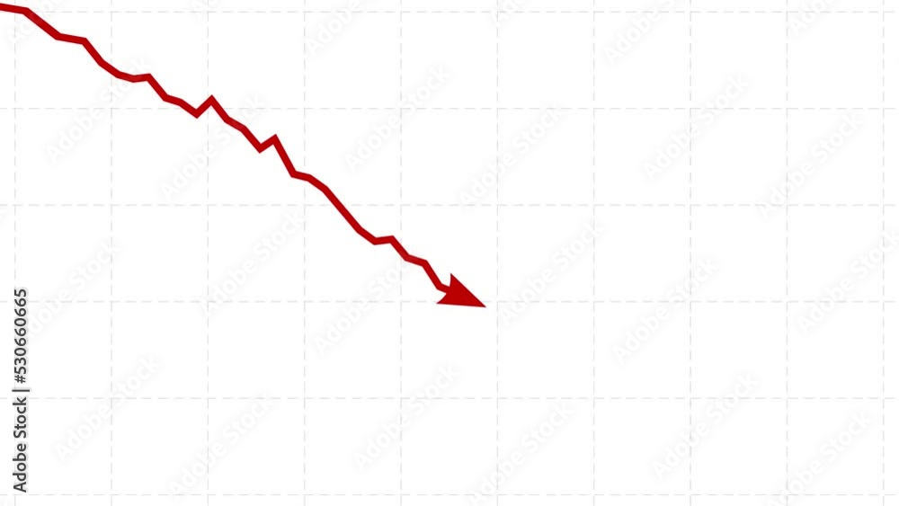 Chart arrow still goes down seamless loop. Red and white. Graph falling down fast. Business cartoon animation. Economy metaphor. Chart arrow still goes down seamless loop. Red and white. Graph falling down fast. Business cartoon animation. Economy metaphor.