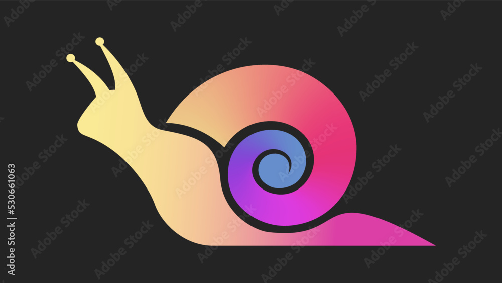 Snail with a colored shell isolated on black background. Snail logo. Snail with a colored shell isolated on black background. Snail logo.