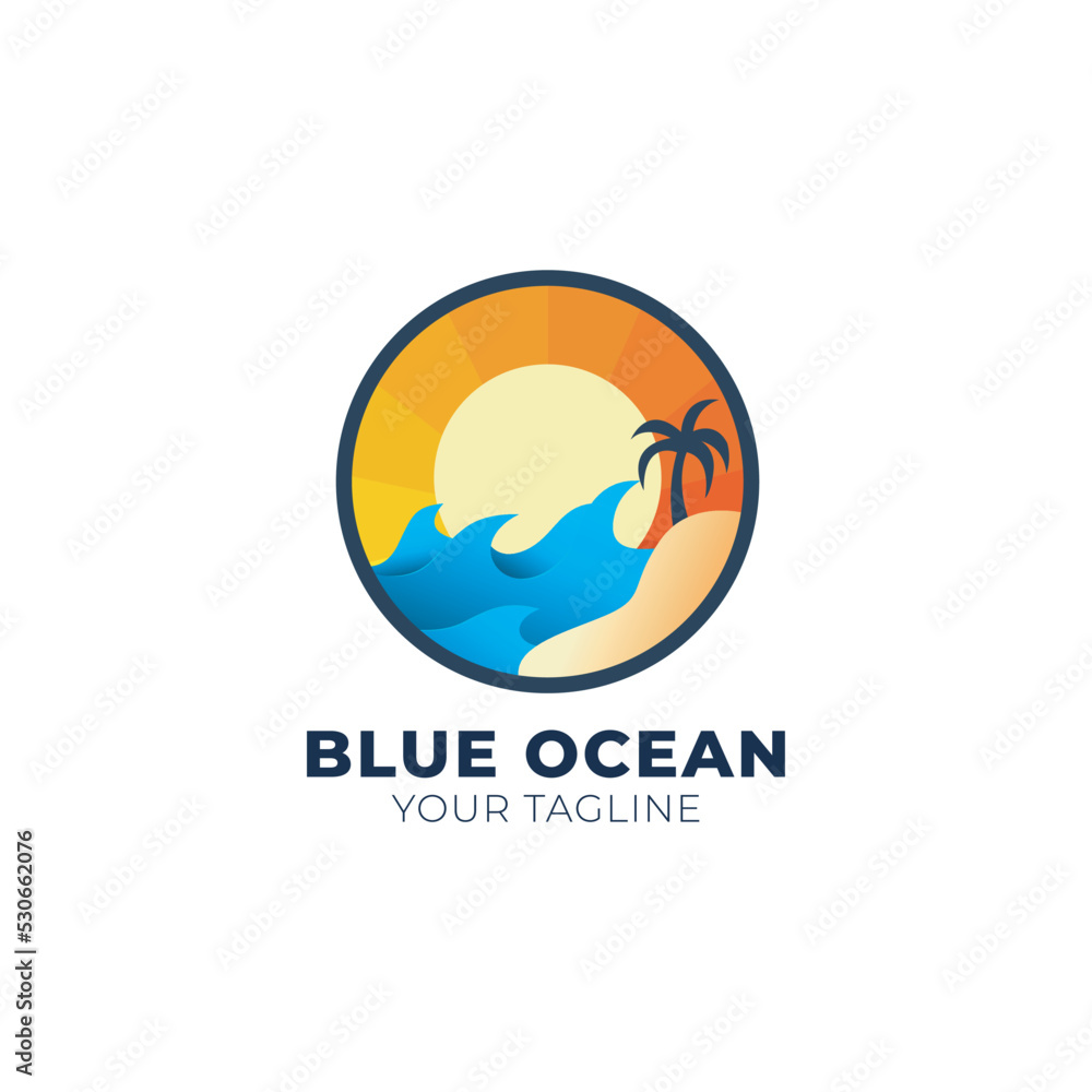 Sunrise summer beach logo design Sunrise summer beach logo design