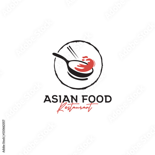 Fire wok asian food restaurant logo
