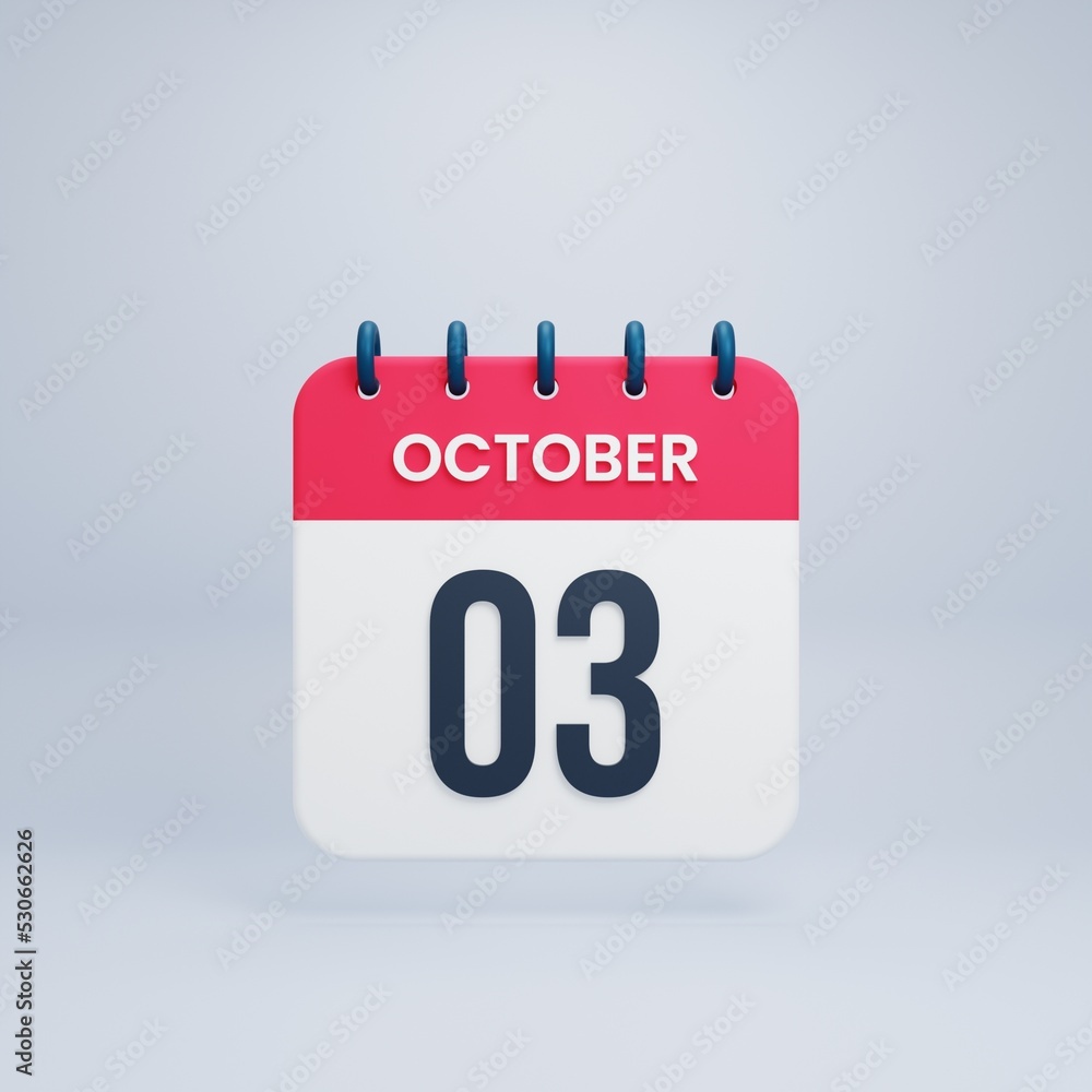 October Realistic Calendar Icon 3D Rendered October 03 October Realistic Calendar Icon 3D Rendered October 03
