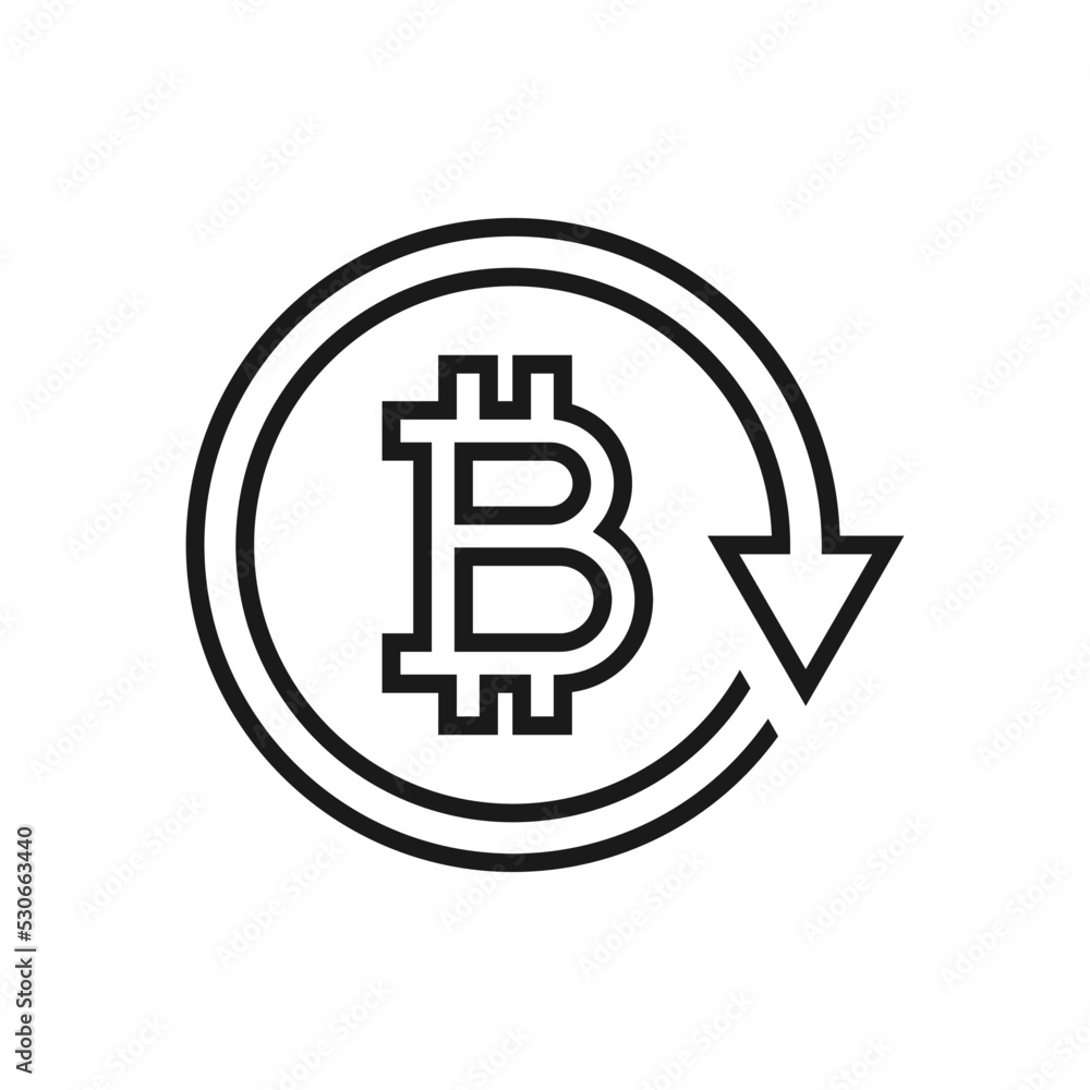Bitcoin sign in circular arrow. Chargeback, refund, return money icon line style isolated on white background. Vector illustration Bitcoin sign in circular arrow. Chargeback, refund, return money icon line style isolated on white background. Vector illustration