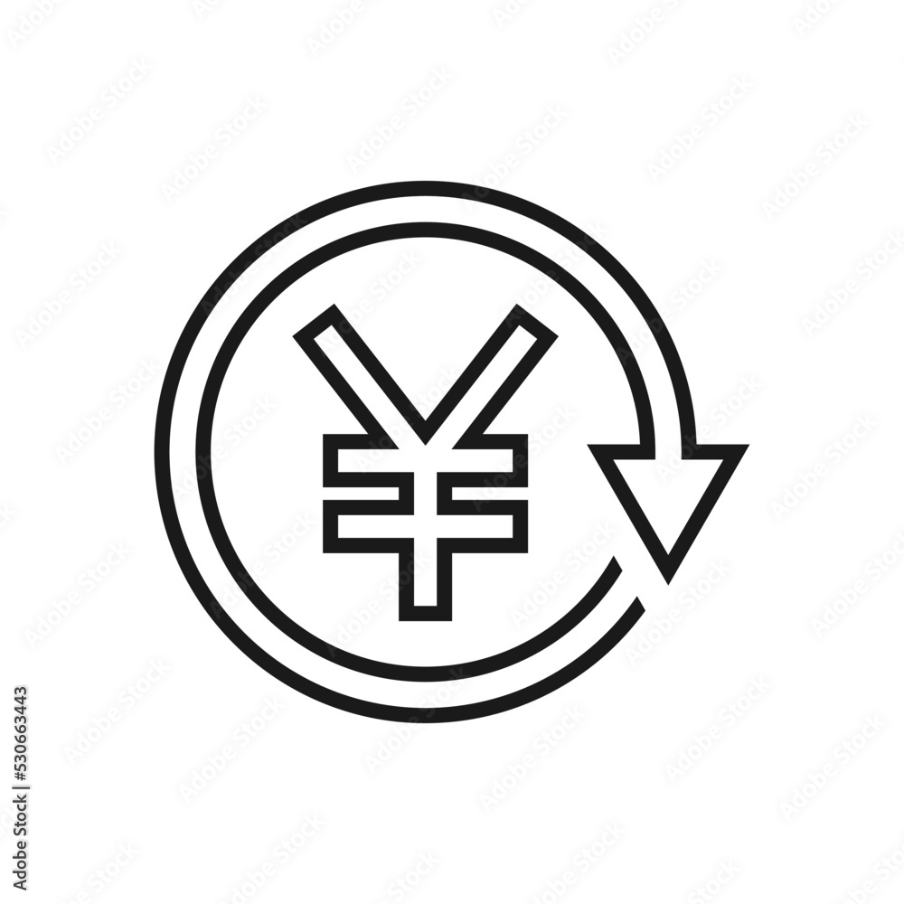 Obraz premium Yen sign in circular arrow. Chargeback, refund, return money icon line style isolated on white background. Vector illustration