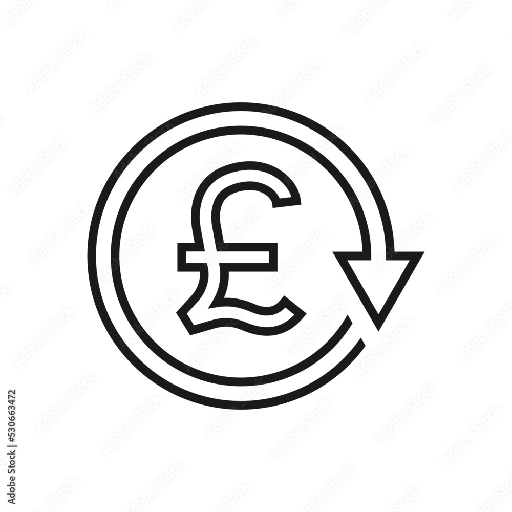 Pound sign in circular arrow. Chargeback, refund, return money icon line style isolated on white background. Vector illustration Pound sign in circular arrow. Chargeback, refund, return money icon line style isolated on white background. Vector illustration