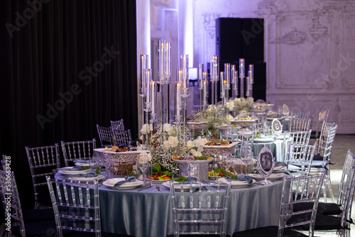 A set table for a celebration in the banquet hall