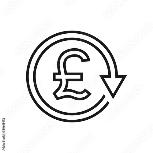 Pound sign in circular arrow. Chargeback, refund, return money icon line style isolated on white background. Vector illustration