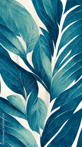 Abstract tropical foliage background. Hand painted exotic leaves and branches isolated on white background. Floral jungle illustration for design  print  fabric or background.