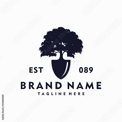 tree shovel logo in hipster or vintage concept