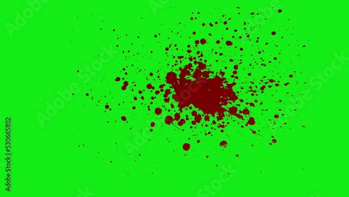 Three different animations of Blood spatter on a green background. Halloween elements. Blood splatter with green screen. Key color, color key background. 4K video photo