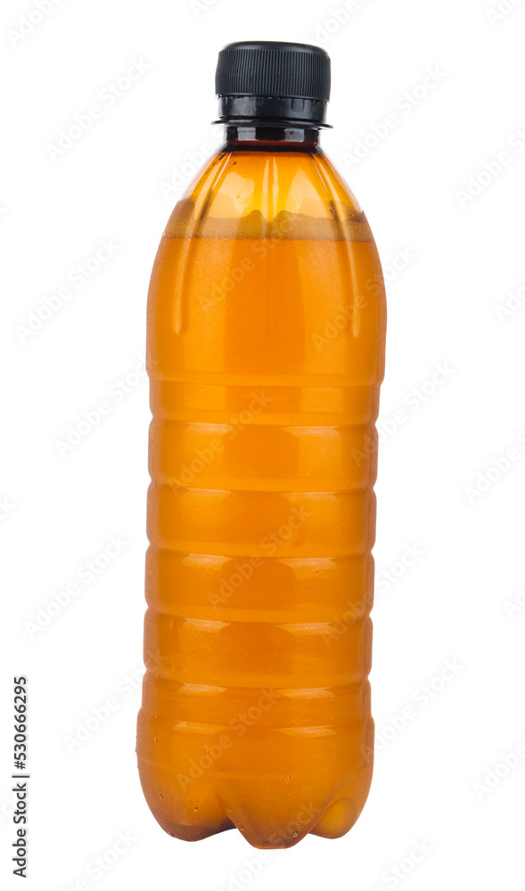 Plastic bottle with cold beer isolated on white background. Plastic bottle with cold beer isolated on white background.