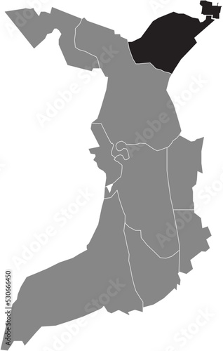 Fototapeta Naklejka Na Ścianę i Meble -  Black flat blank highlighted location map of the 
LEHERHEIDE DISTRICT inside gray administrative map of Bremerhaven, Germany