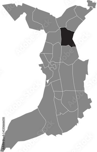 Black flat blank highlighted location map of the 
SCHIERHOLZ QUARTER inside gray administrative map of Bremerhaven, Germany photo