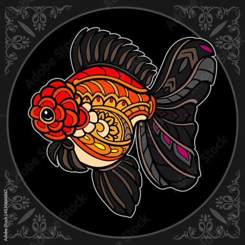 Colorful goldfish zentangle arts isolated on black background