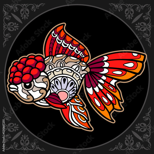 Colorful goldfish zentangle arts isolated on black background