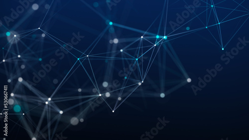 Visualization of big data. The concept of network connectivity . Abstract blue background with lines and dots of different colors. 3D rendering.