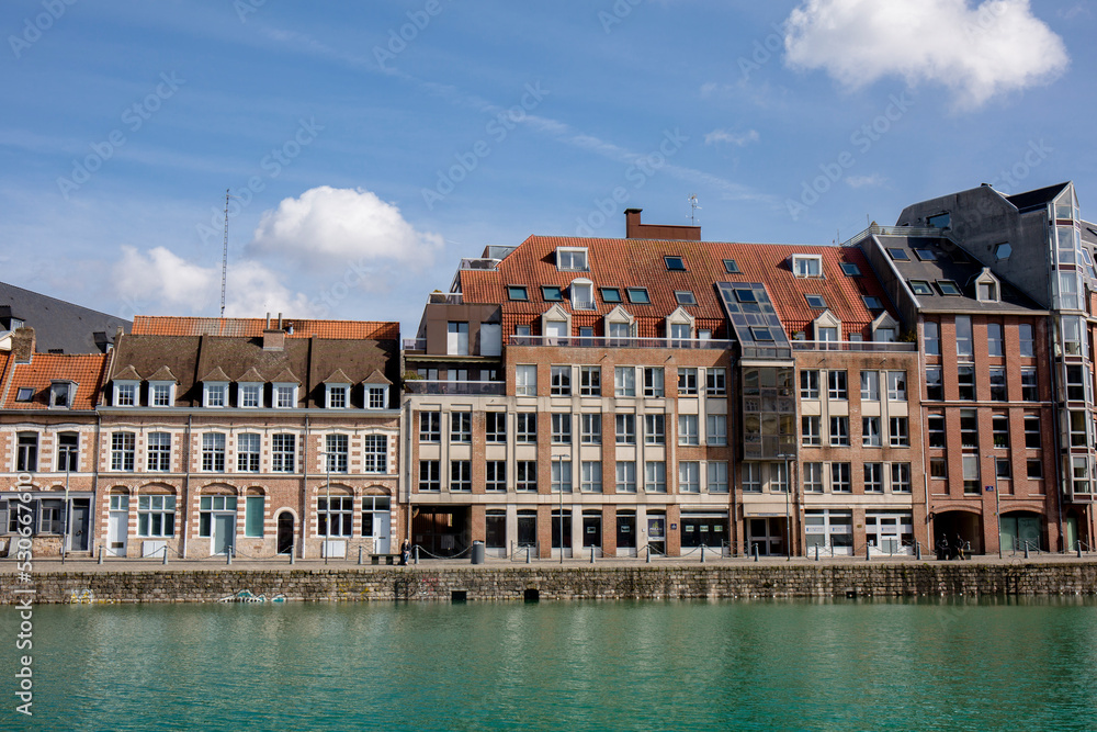 European houses along the canal in the city of Lille