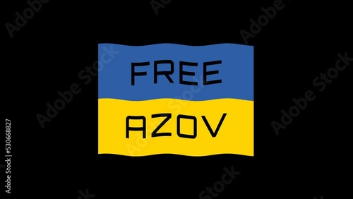 Free Azov Text on Ukrainian Flag Waving Shape on Alpha Channel Abstract Loop Background