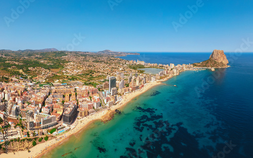 Aerial view of Calp city with beach and Ifach rock in Costa Blanca Spain photo