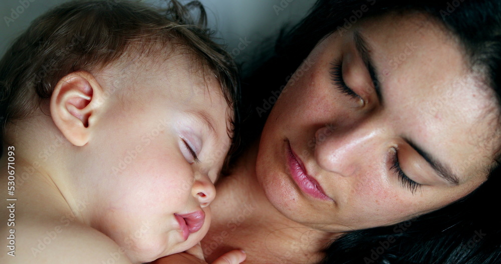 Baby and mother faces sleeping napping Baby and mother faces sleeping napping