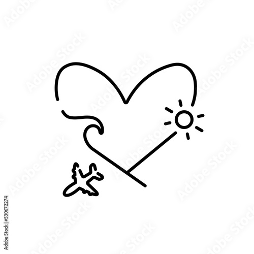 Love travel logo. Plane heart design illustration in vector flat