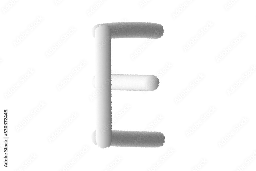 Feathered letter E. Easy editable letters. Soft and realistic feathers. White, fluffy, hairy letter E, isolated on a white background. Feathered letter E. Easy editable letters. Soft and realistic feathers. White, fluffy, hairy letter E, isolated on a white background.