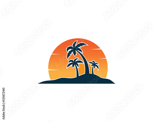 Summer Beach Logo Concept symbol sign icon Design Element. Natural, Eco, Sun, Tropical Logotype. Vector illustration Logo template
