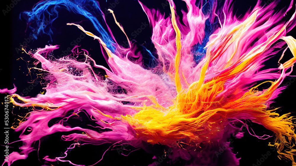 Obraz premium Abstract art colored powder. Stop the movement of multicolored powder on dark background.