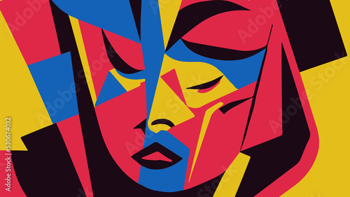 Abstract colorful face art painting. Surreal collage art design.