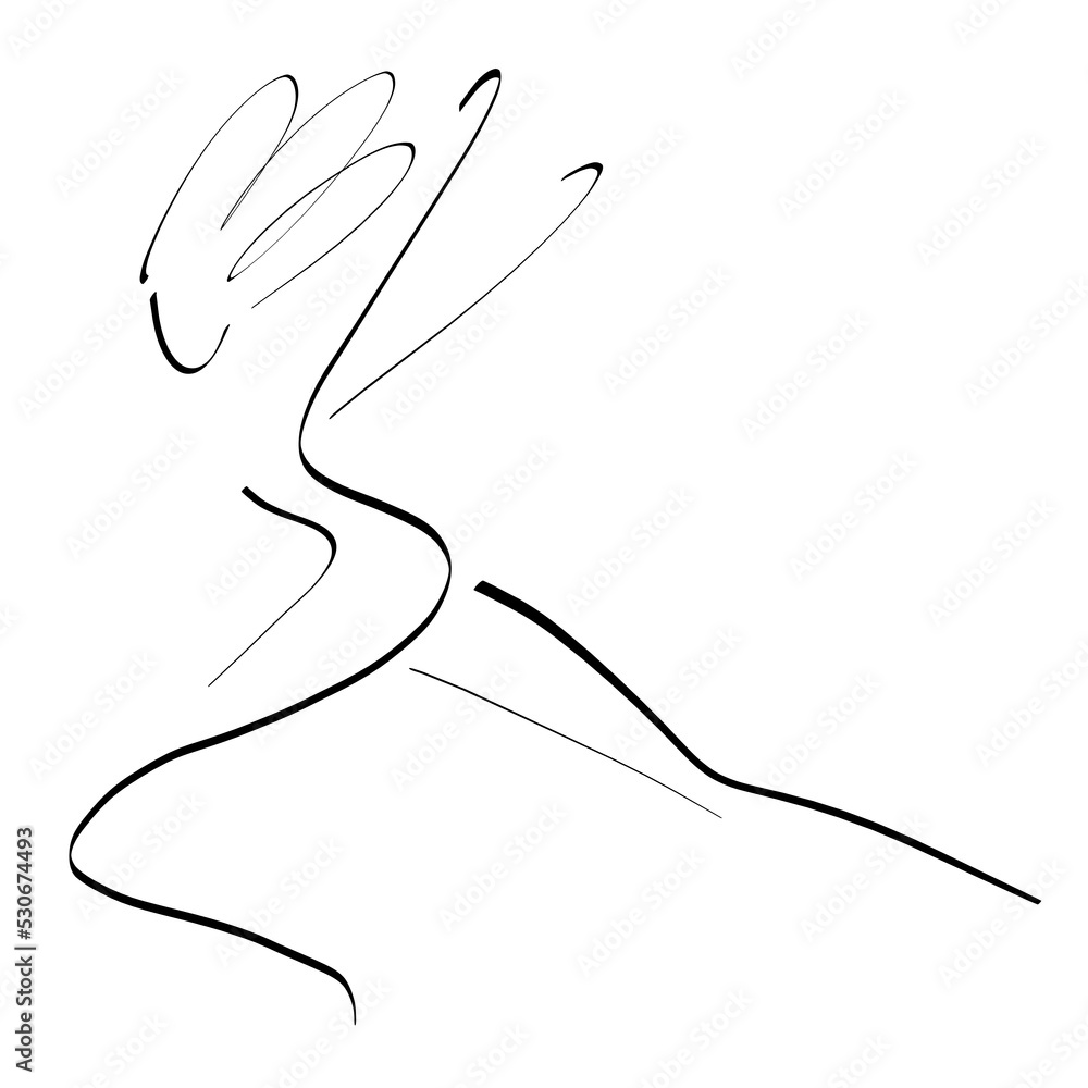 Obraz premium abstract creative image of a young woman doing sports, black outline on a white background
