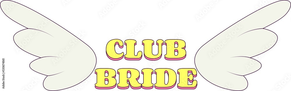 Temporary Tattoo for Bridesmaids Angel Wings Club Bride Bachelorette Party Illustration in Groovy Style