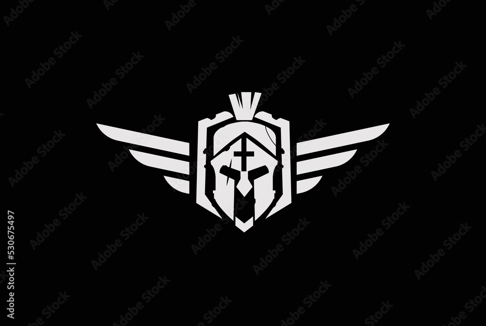 Spartan logo with shield and spear. Stock Vector | Adobe Stock