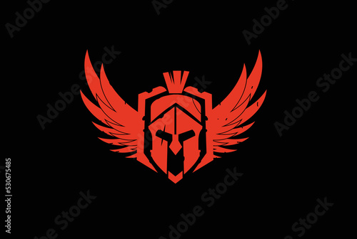 Fotografie spartan logo and vector design helmet and head with wings, gym and fitess logo