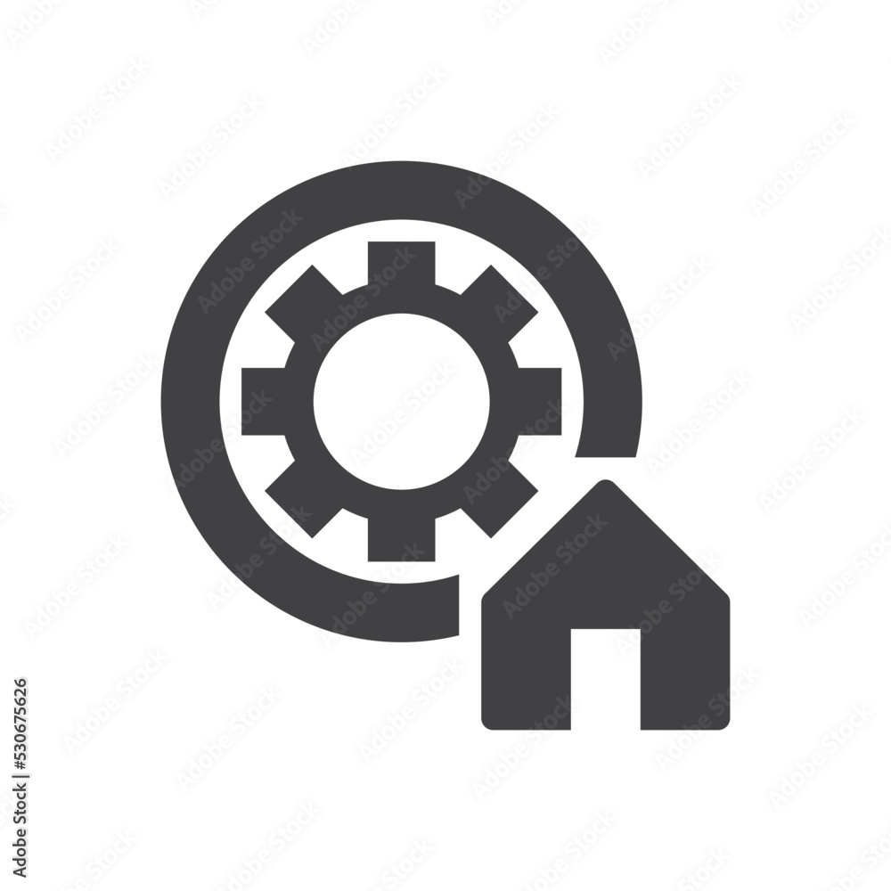 Home Setting Icon - House With Gear Icon Home Setting Icon - House With Gear Icon