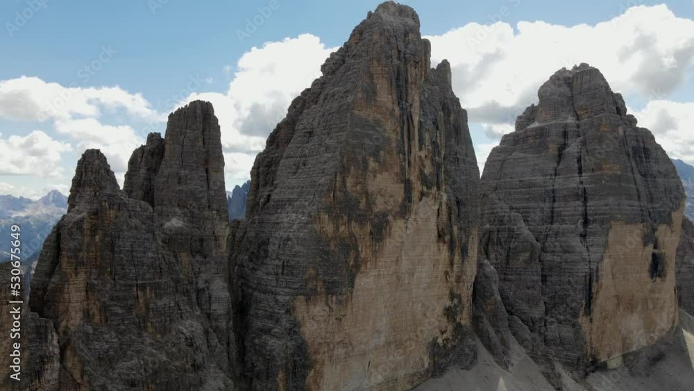 Aerial views of The Tre Cime di Lavaredo in The Italian Dolomites Aerial views of The Tre Cime di Lavaredo in The Italian Dolomites