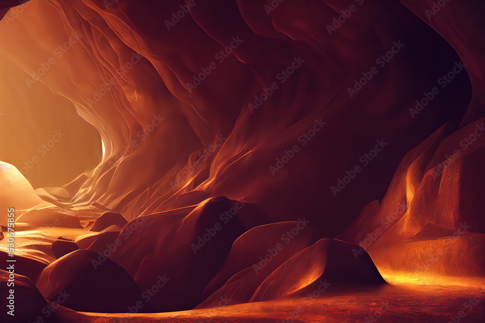 Abstract fantasy golden cave background, 3d illustration Stock Illustration  | Adobe Stock