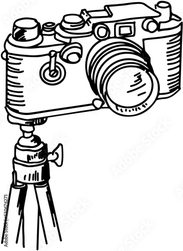 old photographic and cine equipment miniature camera with tripod in vector