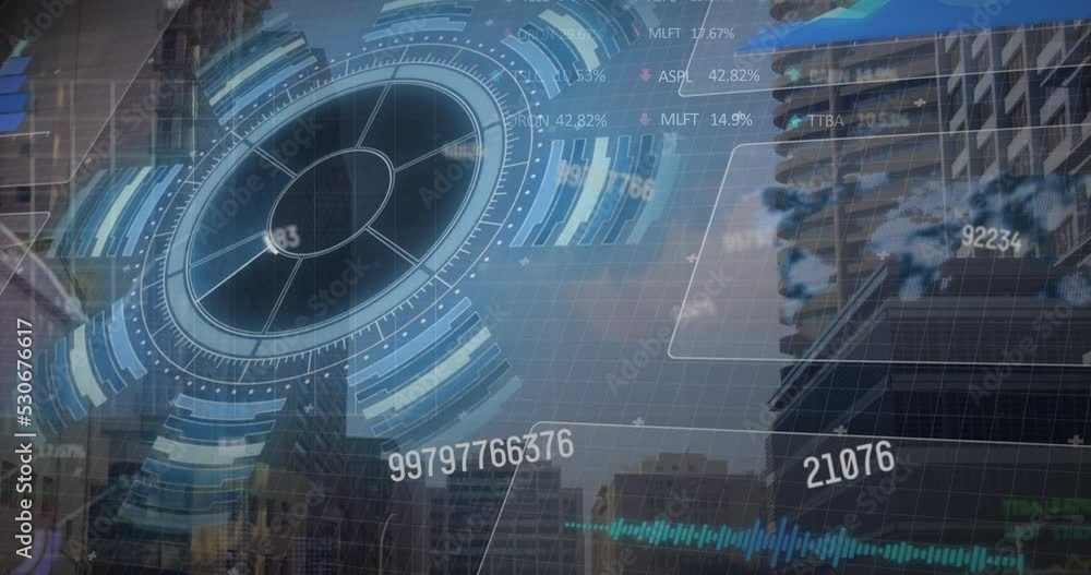 Animation of data processing over cityscape Animation of data processing over cityscape