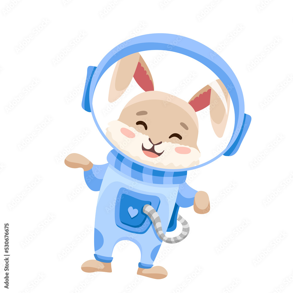 Fototapeta premium Animal Astronaut in space suit for birthday flyer, kids print and baby shower. Cartoon illustration for you design. Alpaca, Lion, Koala, Deer, Cat, Elephant, Panda, Tiger, Raccoon, Horse, fox, rabbit