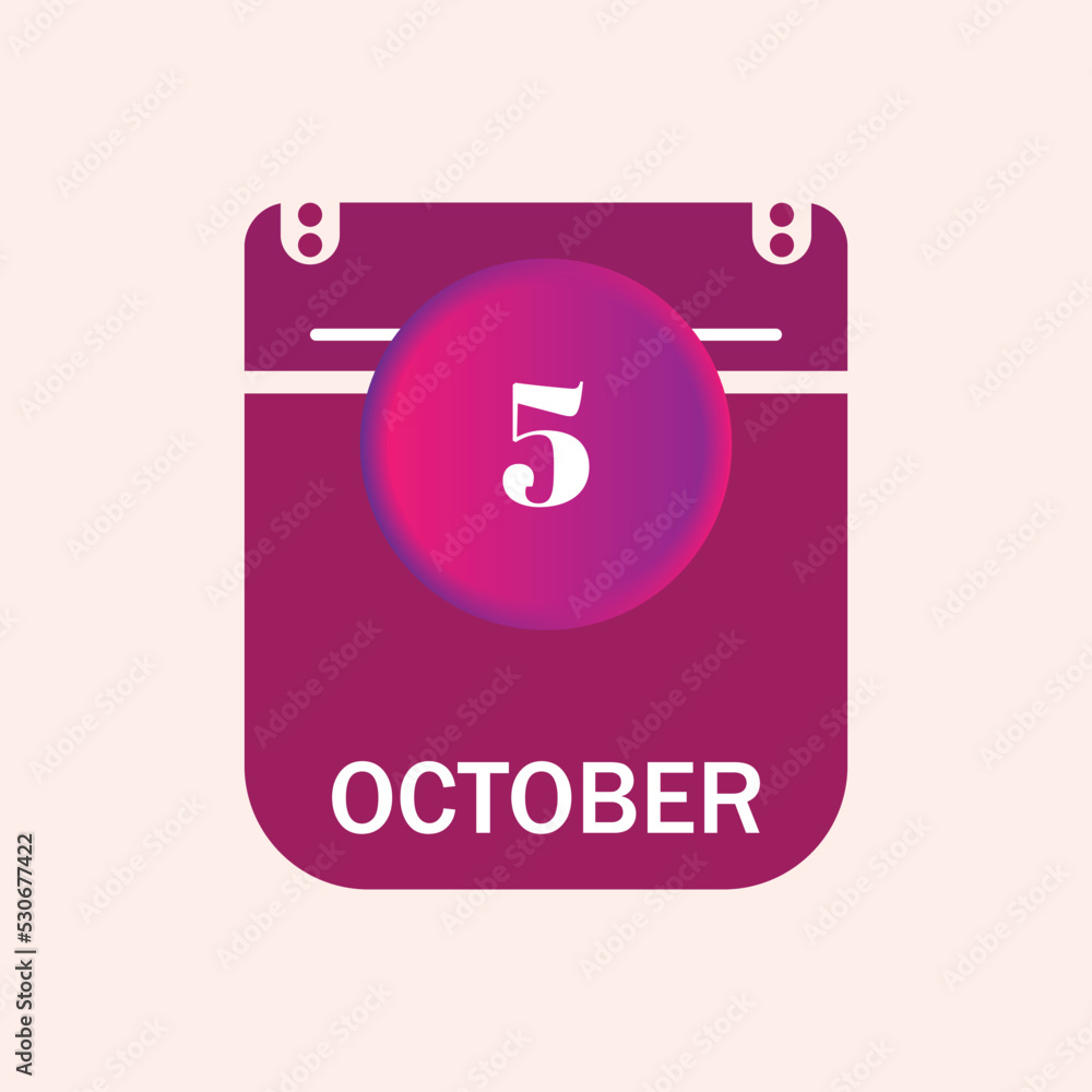 5 october, october calendar icon with date
5 october, october calendar icon with date