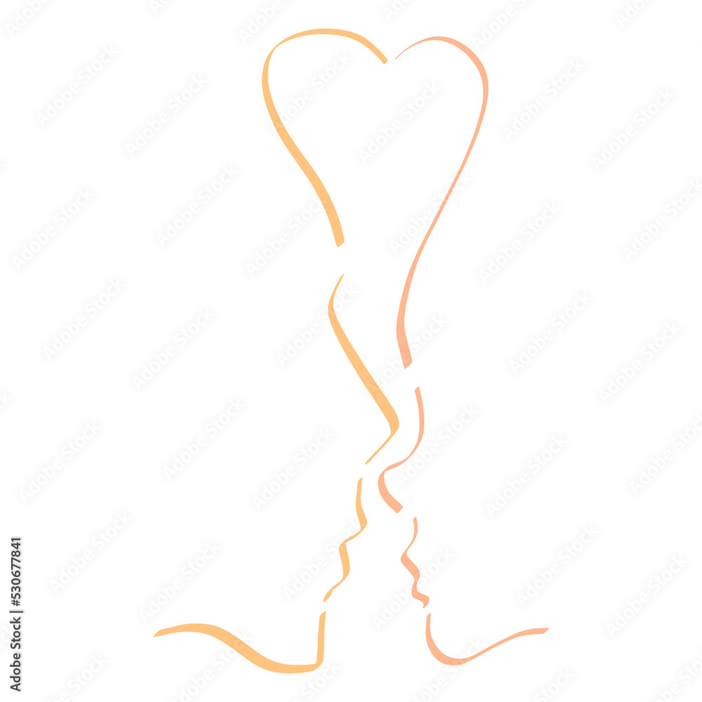creative image of tender kiss of young beautiful couple, abstract face contour with heart